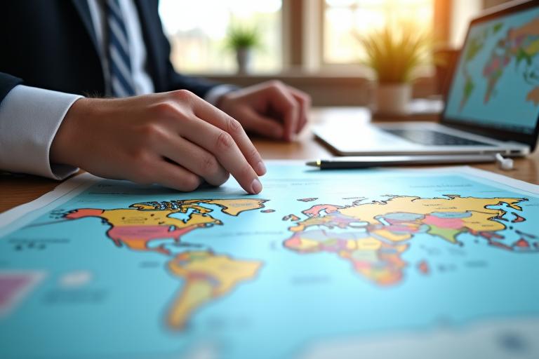 Expert voyage planifiant un itinéraire personnalisé sur une carte du monde.