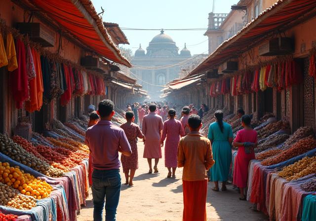 Marché local coloré avec des habitants.