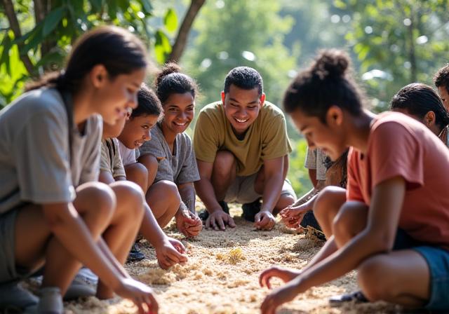 Voyageurs participant à un projet de construction communautaire.